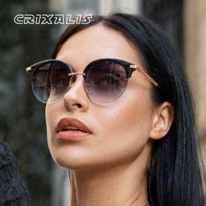 CRIXALIS Half Frame Sunglasses Women Vintage Round Trendy Metal Travel Beach Fishing Driving Mirror Sun Glasses Female UV400