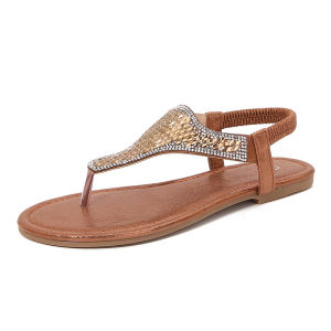 SHUNAICHI IELTS Run Large Size Hollow Cross-border Flat Bottom Rhinestone Sandals Bohemian Comfort Womens Shoes Summer 187-2