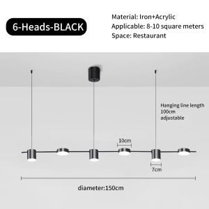 LUDENGCHAOSHI | Nordic Modern Black Dining Table Lamp Art Pendant Lamp Living Room Dining Room Ceiling Adjustable Pendant Lamp Indoor Lighting