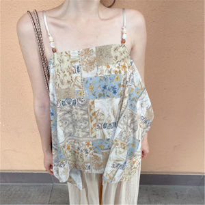 QIAONIAOGE | Summer 25 Lazy Bohemian Print Halter Neck Vest Womens Sleeveless Top Creative Pattern Breathable Thin Plant Floral Design