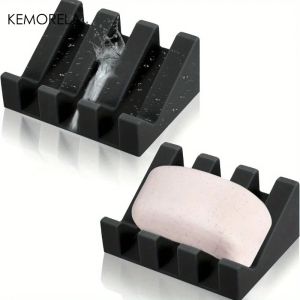 2PCS Silicone Self-Draining Soap Dishes with Waterfall Rectangular Soap Holder Trays with Drainage for Bathroom Accessories