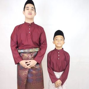 New Arrival Sempurna Baju Melayu Warna Maroon Slim Fit Cotton Sedondon Baju Raya - C002BM Ready Stock BMC