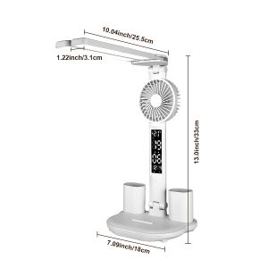Rechargeable Table Lamp for Study Desk Lamp Reading Light Led Table Light with Fan Led Clock Dispaly Reading Lamp