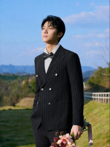 Spring Light Business 100% Wool Suit Jacket Double Breasted Men
