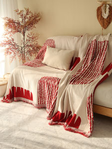 สไตล์นอร์ดิกสีแดงโซฟาผ้าสองด้านAll-Match Full-Cover Four-Season Cat-Resistantป้องกันฝุ่นโซฟาผ้าห่ม