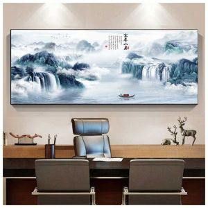 New Chinese Style Landscape Painting Crystal Porcelain Wall Art Living Room Sofa Office Background Decorative Monochrome Picture