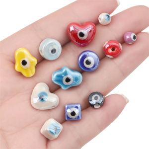10pcs Handmade Ceramic Porcelain Evil Eye Beads Charm Spacer Loose Beads for Jewelry Making DIY Earring Bracelet Keychain Accessories