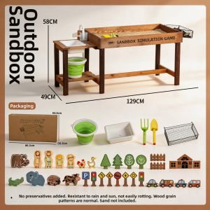 Outdoor Multi-Function Wooden Kitchen Farm Playset