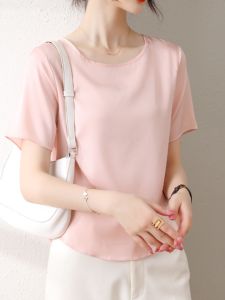 NVSHENJI | Silk T-Shirt Womens Short Sleeve Fashion Simple Moms Top Heavyweight Summer New Arrival Hangzhou Mulberry Silk Small Shirt