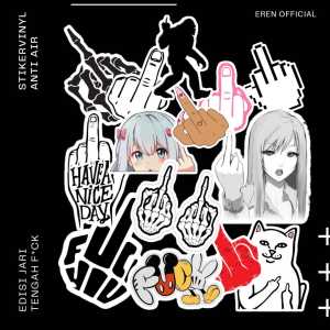 (ISI 100 PCS) STIKER VERSI JARI TENGAH  ANTI AIR VINYL 100PCS STIKER HELEM KACA TUMBLR CASING HANDPONE