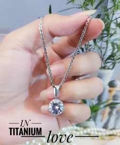Kalung Titanium Permata Satu Silver Anti Karat Xds198a