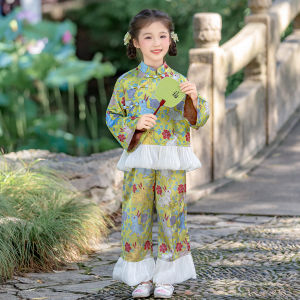 MPW | New Chinese Style Childrens Outfit Baby Performance Costume Traditional Hanfu Tang Suit Green Rabbit Design For Girls And Boys