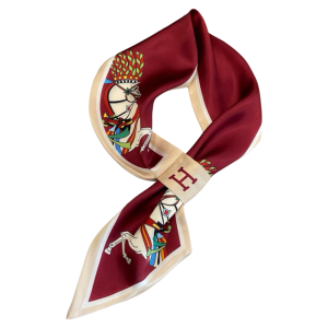 Elegant Long Scarf Neck Protector Silk Scarf Horse Year Spring Summer Versatile Womens Wine Red Letter Print Scarf Korean Style