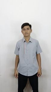 Kemeja Bordir Abu Lengan Pendek Pria Dewasa Katun Poplin Santai Baju Formal