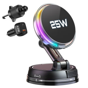 QI2 25W Cooling RGB Magnetic Wireless Car Charger & 63W Car Charger Vacuum Suction For Magsafe iPhone 17 16 Pro Max Phone Holder