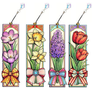DIY diamond painting set of 4 pieces/sets: Flower and butterfly pattern PET material diamond painting bookmark with crystal pend