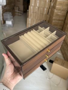 High-End Walnut Jewelry Box Drawer Storage Box Large Capacity Necklace Earring Organizer Dust Cover Retro Style Desktop Storage