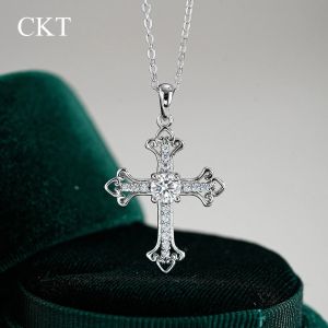codCKT 0.5ct Moissanite Solitaire Pendant Necklace in 18k White Gold Fine Jewelry for Women Everyday Cross Geometry Platinum Pt950