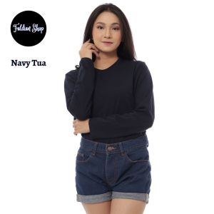 Kaos Polos Wanita Oneck Lengan Panjang Bahan Katun Combed 30s Warna Navy Tua