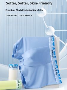 Miiow | Teenage Boy Underwear Cat Person Modal Silk Antibacterial Boxer Briefs Breathable Flat Angle Pants Ultra Soft Four Corner Shorts