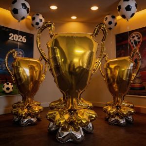 1 Set of Champion Trophy Balloon Column Set Trophy Paired with Four-Leaf Clover Foil Balloons Trophy DIY Winning Stickers Perfect for 2026 World Cup Party Decorations