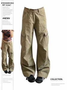 Quần Ống Rộng Cỡ Lớn Phong Cách Mỹ Cổ Điển Có Túi Quần Dài Thường Ngày Cho Nữ Mùa Xuân 2025 Quần Dài Đường Phố Phong Cách Vải