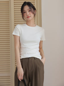 New Womens round Neck Short Sleeve T-Shirt Pure Cotton Slim Fit Short Length Base Layer Inner Wear Half Sleeve White Color