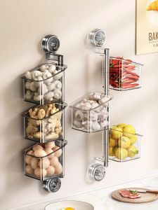 Kitchen Storage Box Suction Cup Wall Hanging Garlic Onion Holder No Drilling Required Plastic Shelf GIIZUO LTES-CF-C3020Q