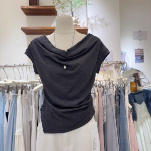 Áo Thun Tay Ngắn Thời Trang Modal Cho Nữ Eo Thon Gọn Thiết Kế Gấp Không Đều Thường Ngày Mùa Hè Áo Thun Cổ Tròn