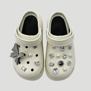 17Pcs Crocs Jibbitz Charms Silver 3D Butterfly Shoe Buckle Detachable Crystal Diamond Shoe Decoration for Crocs