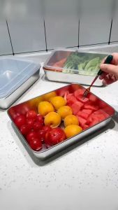 Sunland Wadah Penyimpanan Buah Sayur Makanan Stainless dengan Tutup Food Box Storage