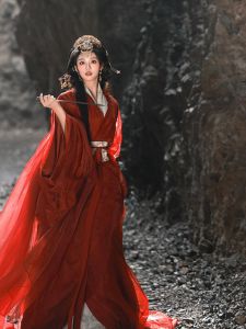 ชุดฮันฟูโบราณสีแดงสำหรับผู้หญิง ชุดแต่งงานสไตล์โบราณ ชุดการแสดง ชุดยาวคลุมเข่า ชุดฮันฟูโบราณ ชุดฮันฟูโบราณ