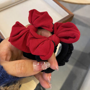 ที่ผูกผมลายผีเสื้อสีแดงสำหรับผู้หญิง ยางยืดหัวเข็มขัดรัดผมระดับไฮเอนด์ไม่มีรอยต่อ ยางยืดไม่ทำลายผม