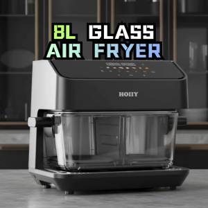 【Smart App Control】SG Stock HOIIY 8L Glass Air Fryer Dual Zone 4L+4L Removable Divider 2200W Fast Dual Heat Auto Keep Warm LFGB 100% Food Grade Non-toxic Pure Coating-free Pot Dishwasher Safe