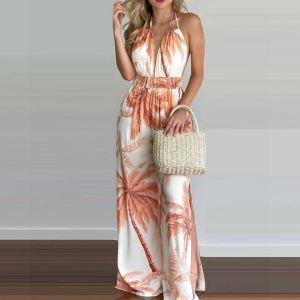 Bộ Jumpsuit Nữ Không Tay Cổ Chữ V In Họa Tiết Kỹ Thuật Số Đầm Dạo Phố Nhiều Màu Sắc Kiểu Dáng Yếm Dài Chất Liệu Polyester Và Elastane