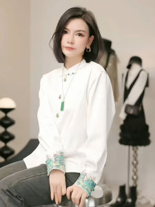 New Chinese Style Womens White Button up Sweatshirt Spring Autumn High End Feelings Super Good Looking Top Commute Style Long Sleeve