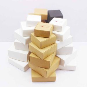 10pcs handmade gift packaging with multiple sizes white kraft paper black box Christmas packaging packaging box