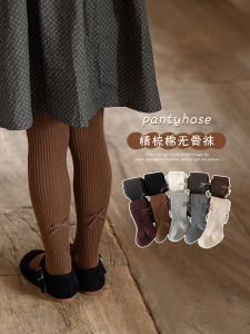 Girls Cotton Tights Spring Autumn Thin Korean Style Butterfly Knot No Seam Footed Leggings Childrens Pantyhose Comfortable Soft Material