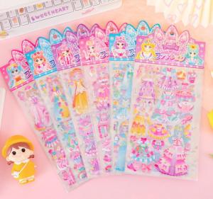2/4/6pcs Girls Cartoon 3D Puffy Bubble Stickers Kids Glitter Foam stickers princess dress up Doll Reward Diary Book Stickers Scrapbooking Craft Gift 27.5*12.5cm