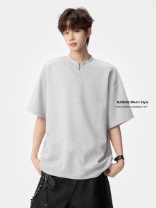 NANSSE | Relaxed Style Deconstructed Half-zip Short Sleeve T-shirt