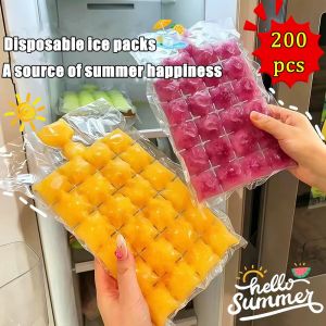 【200pcs】Disposable Ice Pack Freezer Ice Pack Self -sealed Ice Makes Edible Ice Making Box Summer DIY Drink Ice disposable ice making bags ice cube tray mold making shot glasses ice mold novelty gifts Plastic Disposable Ice-Making Bags Ice Packs