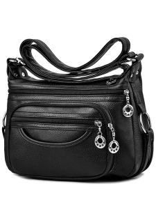 Middle-Aged Womens Bag Mother Bag Easiest for Match Soft Leather Shoulder Messenger Bag Multi-Layer Large Capacity Middle-Aged and Elderly Shoulder Bag Mother Style