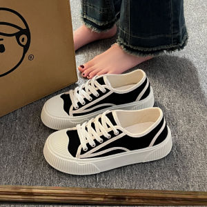 รองเท้าผ้าใบกีฬาพื้นหนาสำหรับผู้หญิง ทรงขนมปัง สไตล์ลำลอง ฤดูใบไม้ร่วง 2025 รองเท้าสเก็ตบอร์ดผ้าใบ INS ทันสมัย ​​รองเท้ากีฬาแบบอเนกประสงค์