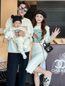 Elegant Mother Daughter Matching Dresses Embroidered Heart Sweatshirt Casual Cotton Family Four Seasons Spring Autumn Dress