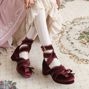 รองเท้าส้นสูงผูกเชือกแบบครอปสีลูกกวาด รองเท้าส้นเดี่ยวแฟชั่นสำหรับผู้หญิง สไตล์วินเทจโกลเตอร์ รองเท้าหนังนิ่ม รองเท้าลำลอง