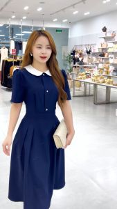 [MUA 2 GIẢM 130K] Đầm Chữ A Nữ GUMAC Váy Công Sở Xòe Phối Cổ Bâu Sen Tiểu Thư Có Túi Vải Cotton LDE0821