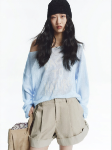 MO&Co. | Light Thin Cotton-Linen Off-shoulder Loose Sweater