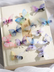 Chinese Ancient Style Super Fairy Tulle Butterfly Barrettes Double-Layer Three-Dimensional Artificial Colorful Butterfly Kids Hair Accessories Hairpin Headdress for Han Chinese Clothing Ancient Costume