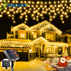 Solar Christmas Eaves Lights String Outdoor Waterproof Icicle Lights 8 Modes for Eaves Yard Party Indoor Holiday Decoration