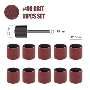 CMCP 12.7mm Sanding Drum Grit 80 100 120 with 1/8" Shank Mandrels for Nail Drill Bits Dremel Rotary Tools Accessories